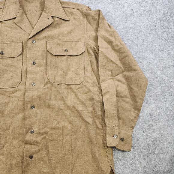 Vintage US Army Wool Shirt Mens 15.5 34 Khaki Button Front Military Uniform 50s - Picture 4 of 16